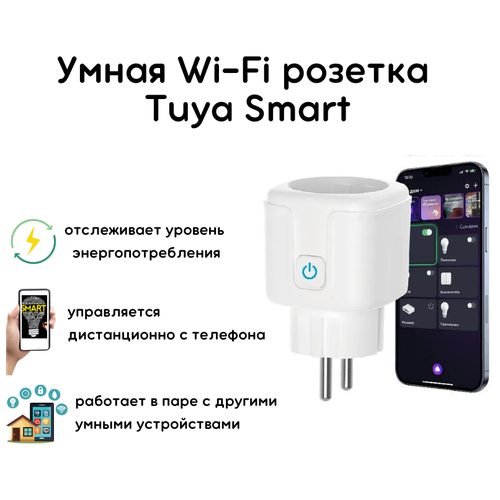 Умная розетка с Алисой Яндекс Tuya WiFi 16А – умный дом голосове управление умная розетка розетка smart plug wifi tuya 20a умный дом с алисой