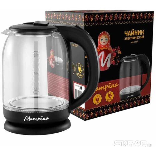 Чайник электрический 18Л 1500ВТ диск стекло внутр подсв 5420 черн матрена 243300₽