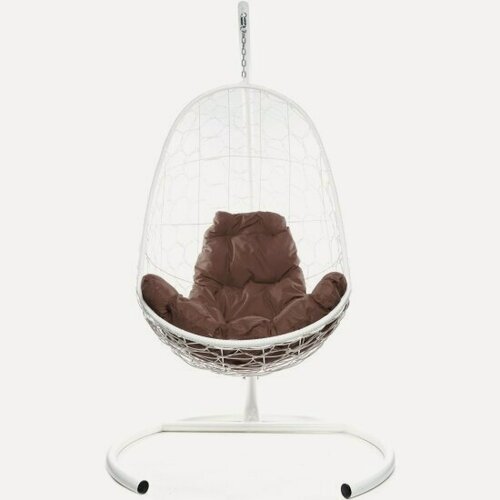 Изображение товара Подвесное кресло кокон M-group "Овал" с ротангом белое+коричневая подушка