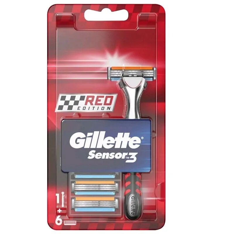 фото Бритвенный станок Gillette Sensor3 Red Edition с 6 сменными кассетами