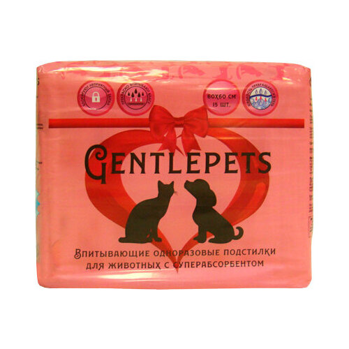 Gentlepets Подстилки впитывающие одноразовые для животных с суперабсорбентом 60*60*15шт