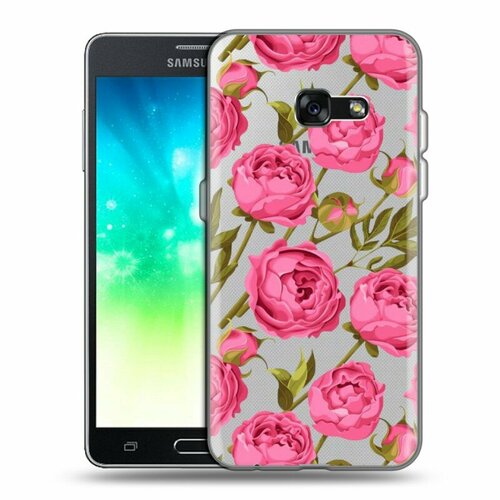 Полупрозрачный дизайнерский силиконовый чехол для Самсунг Галакси А3 (2017) / Samsung Galaxy A3 (2017) Цветочный принт