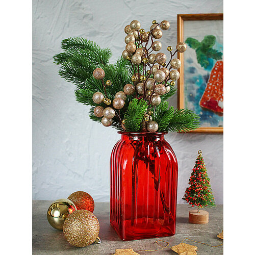 Ваза для цветов стеклянная, 18,5 см красная, настольная