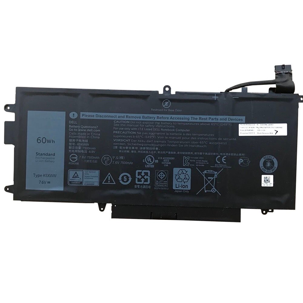 Аккумулятор для Dell Latitude 12-5289, E5289, L3180, Latitude 7390 2-in-1, (K5XWW), 60Wh, 7500mAh, 7.6V