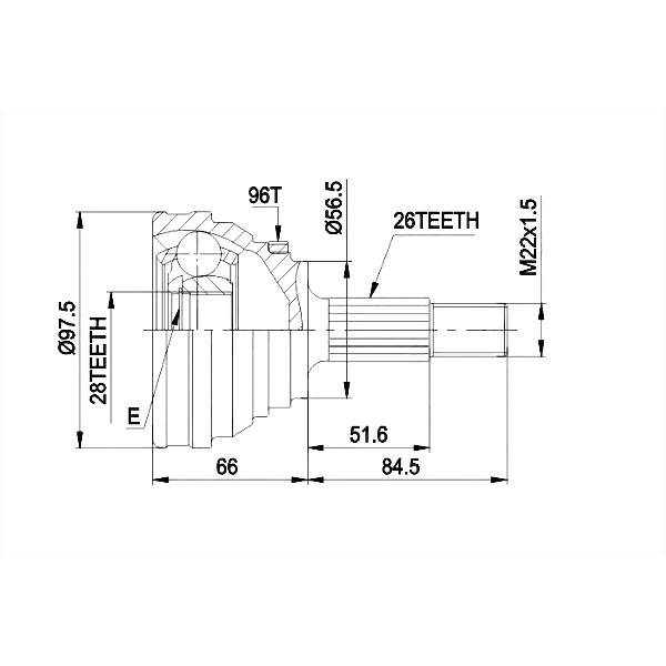 PATRON PCV1203 (431498099C / 443498099A) шрус наружн к-кт 26x56.5x28 audi: 100 86-90, 100 avant 86-90, 200 79-82, 200 83-91, 200 avant 8