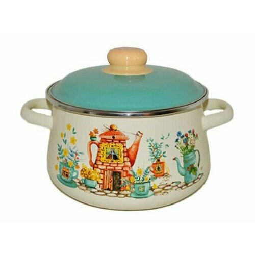 Кастрюля эмаль 4.0Л конич чайный домик слон. кость 1С46Я череповец