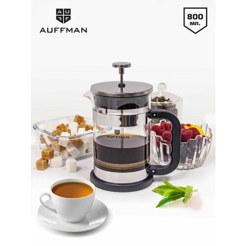 Френч-пресс стеклянный прозрачный из нержавеющей стали 800 мл для чая и кофе AUFFMAN 2409₽