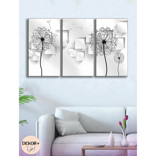 Интерьерная модульная картина на стену из трех частей 60х100 см А34 Одуванчики 1190₽