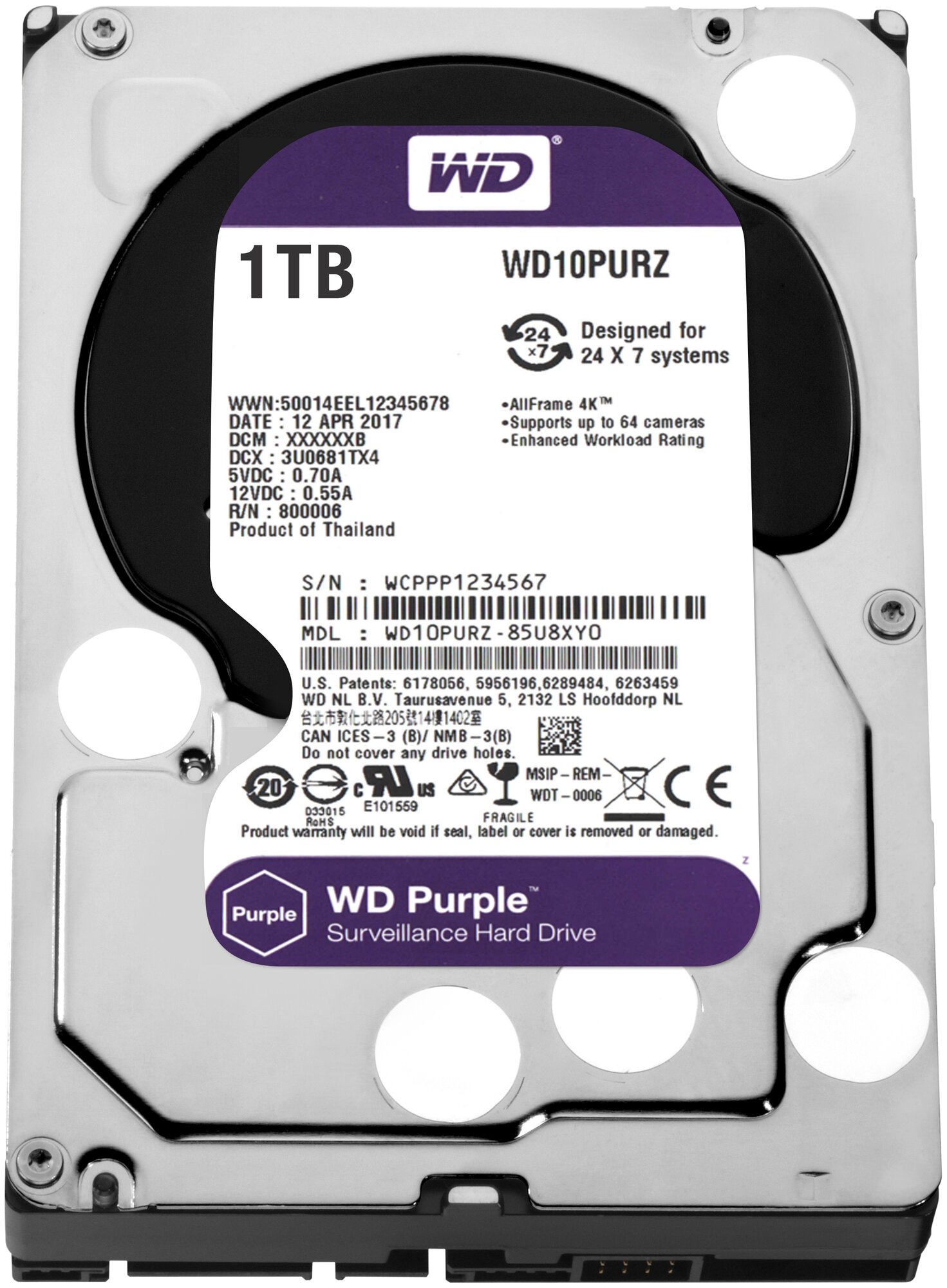 Жесткий диск Western Digital WD Purple 1 ТБ WD10PURZ — фото 1