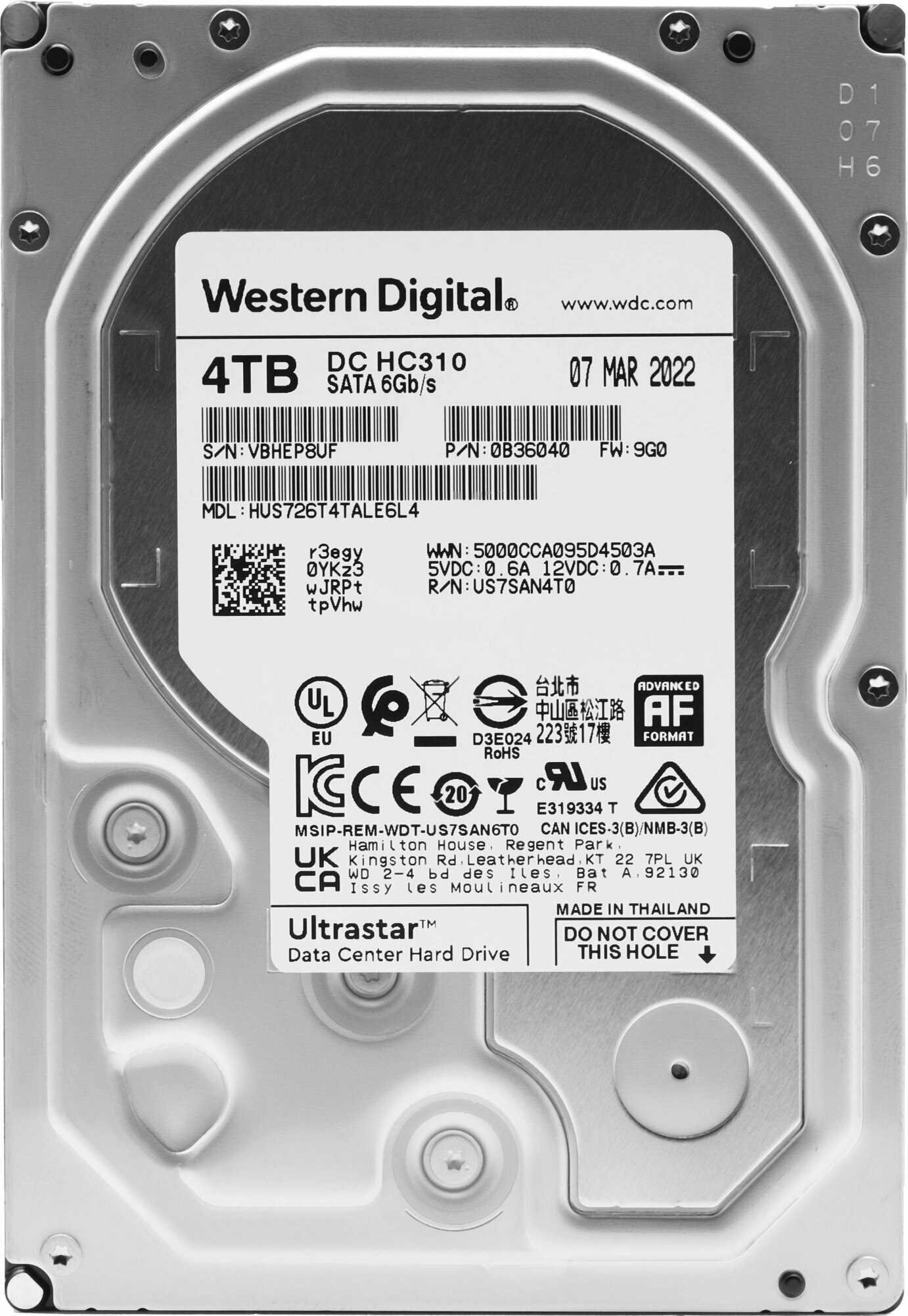 Жесткий диск 4TB SATA 6Gb/s Western Digital HUS726T4TALE6L4 3.5" Ultrastar 7K6 7200rpm 256MB Bulk - фото №7