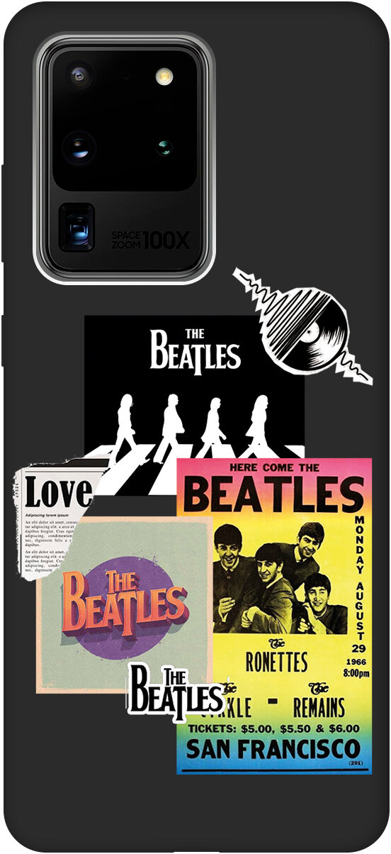 Матовый чехол Beatles Stickers для Samsung Galaxy S20 Ultra / Самсунг С20 Ультра с 3D эффектом черный