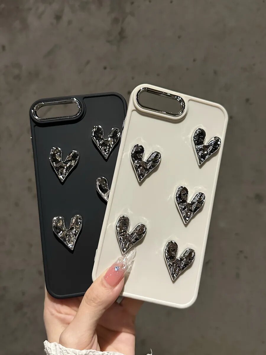 Чехол на iPhone 7/8 Plus О'кейси, с зеркальными сердцами, черный — фото 1