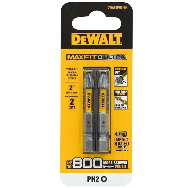 Биты Dewalt MAX FIT ULTRA DWAF2PH2-2H, односторонние, PH2, с лазерной гравировкой для идентификации бит — фото 1