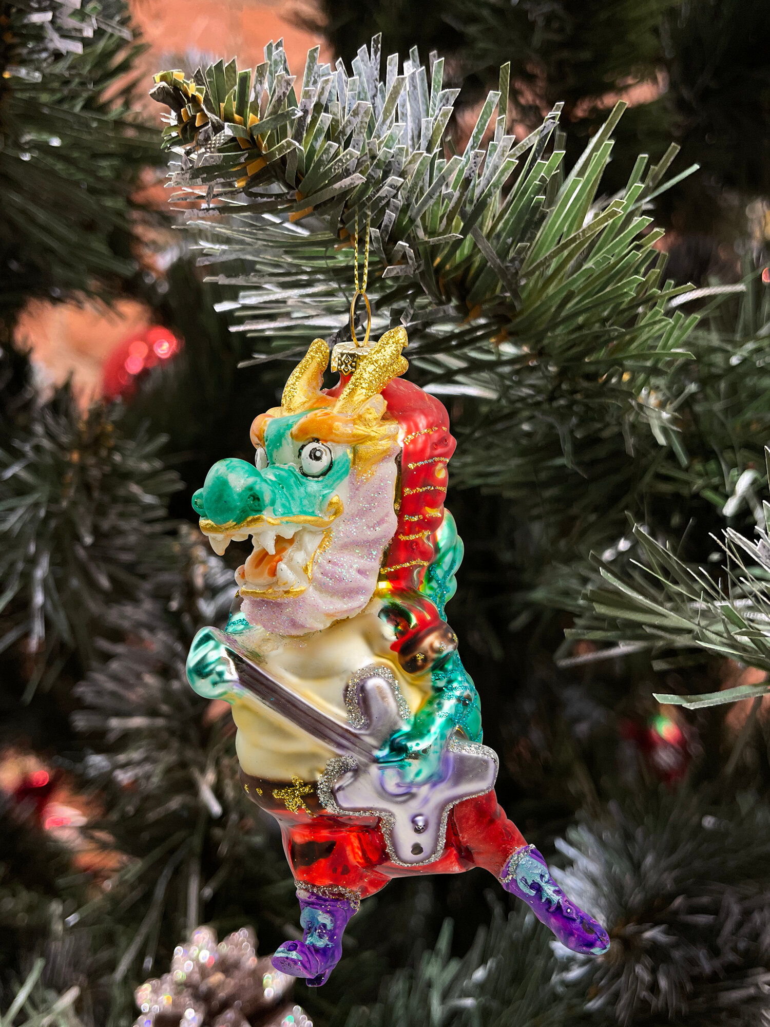 Стеклянные новогодние елочные игрушки "UltraMarin" 209-LN "Дракон-гитарист"