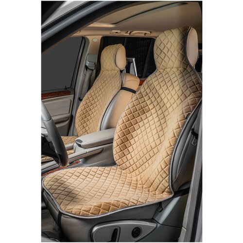 Накидки на сиденья ромб, велюр бежевый, бежевая нить, на весь салон, 5 шт, силикон подл.