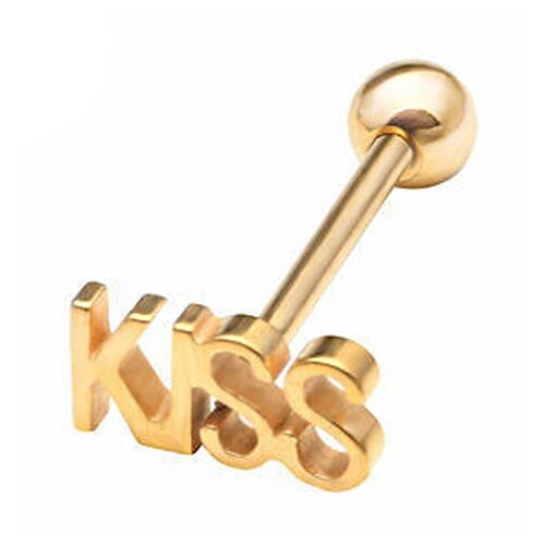 Пирсинг в язык штанга золотая KISS