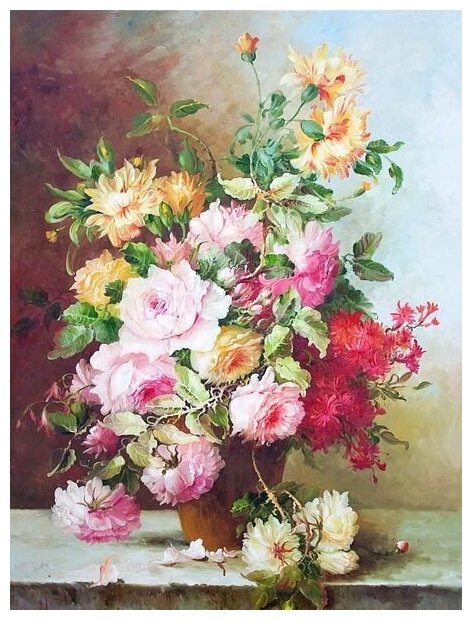 Репродукция на холсте Цветы в вазе (Flowers in a vase) №67 Минаев Сергей 30см. x 40см.