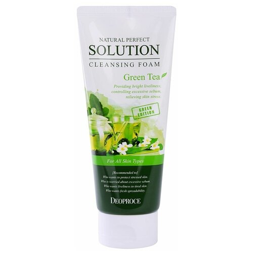 Deoproce Пенка для умывания зеленый чай NATURAL PERFECT SOLUTION CLEANSING FOAM GREENTEA 170гр