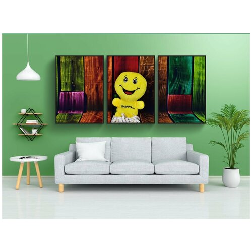 фото Набор модулных постеров для интерьера "смайлик, счастливый, веселье" 60x90 см. в тубусе, без рамки lotsprints