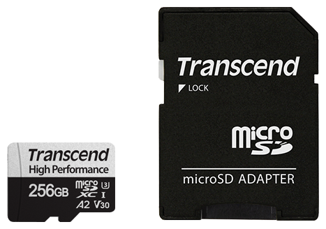 Флеш карта microSDXC 256Gb Transcend Class 10 UHS-I U3 R100, W75 MB/s, with adapter (TS256GUSD330S)