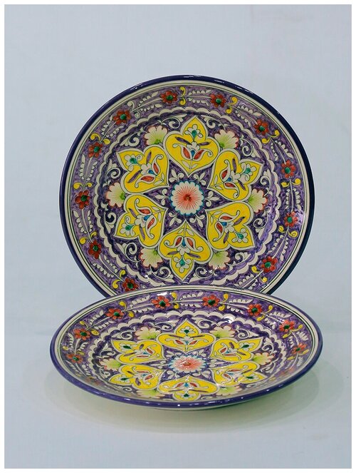 Набор тарелок (2 шт) 26 см, с ручной росписью / Тарелка / Узбекская посуда (модель Т26-2РК444)
