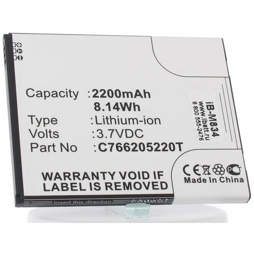 Аккумулятор iBatt iB-B1-M834 2200mAh для BLU, teXet C766205220T аккумулятор ibatt ib b1 m313 1200mah для blu nokia polaroid texet bl 4d tb bl4d