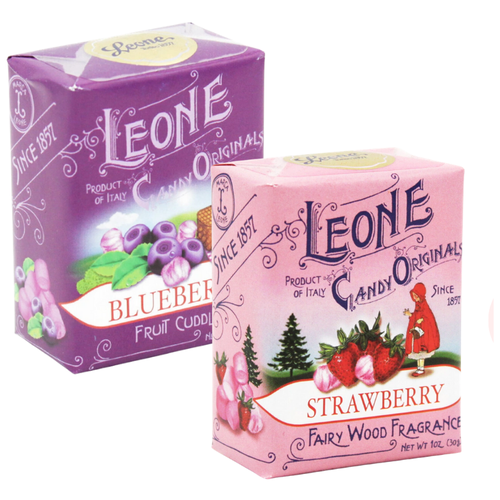 Сахарные конфеты / освежающие пастилки Leone 2 упаковки: клубничные (30 г) и со вкусом черники (30 г), Италия