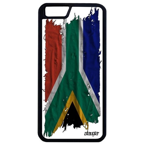 фото Необычный чехол на мобильный // apple iphone 6 plus // "флаг южной африки на ткани" страна патриот, utaupia, белый