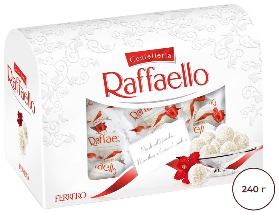 Конфеты Raffaello с цельным миндальным орехом в кокосовой обсыпке, 240г, сундучок