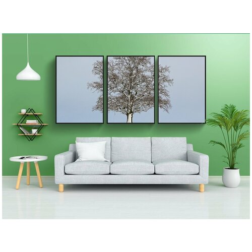 фото Набор модулных постеров для интерьера "дерево, зима, пейзаж" 60x90 см. в тубусе, без рамки lotsprints