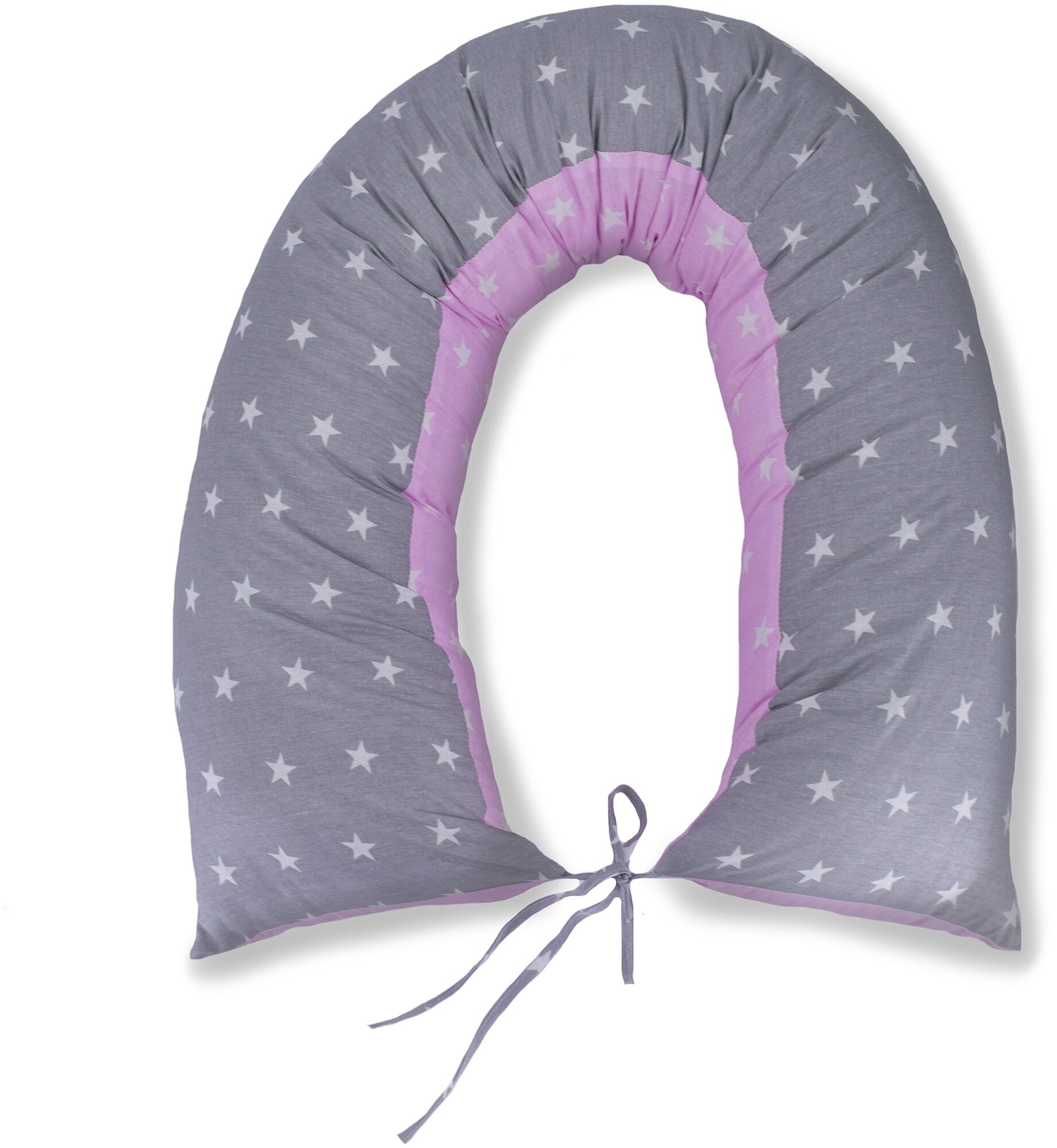 Body Pillow Подушка для беременных I-формы 145х25 см со съёмной наволочкой "Звезды серо-розовый" - фотография № 2