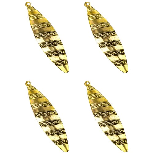 фото Набор подвесок, удлиненно-овальной формы, длина - 70 мм, ширина - 18 мм, толщина - 0, 3 мм, диаметр отверстия - 1 мм, материал: металл с покрытием "старинное золото", 4 шт. kaboshon