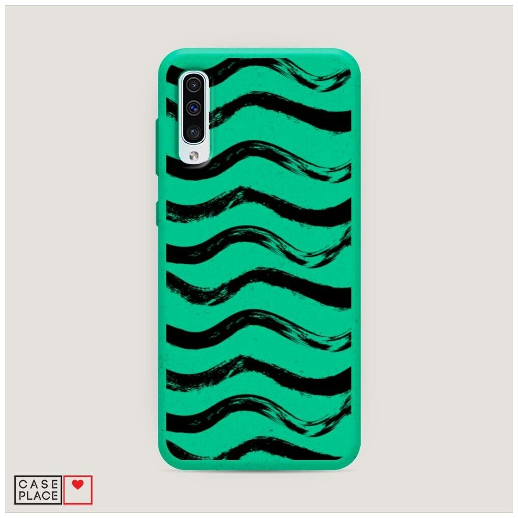 Эко чехол "Волны графика черная" на Samsung Galaxy A50 / Самсунг Галакси А50