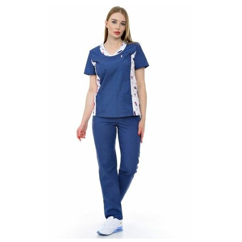 фото Костюм медицинский женский "магнолия" 102.1.42 (44/меланж-синий с отд. абстракция/тиси люкс) medicalwear