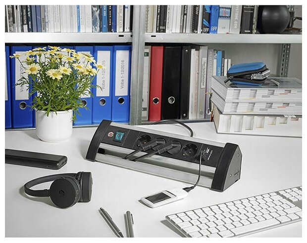 Удлинитель настольный 18 м Brennenstuhl Alu-Office-Line 4 розетки 2 USB (1394000534)