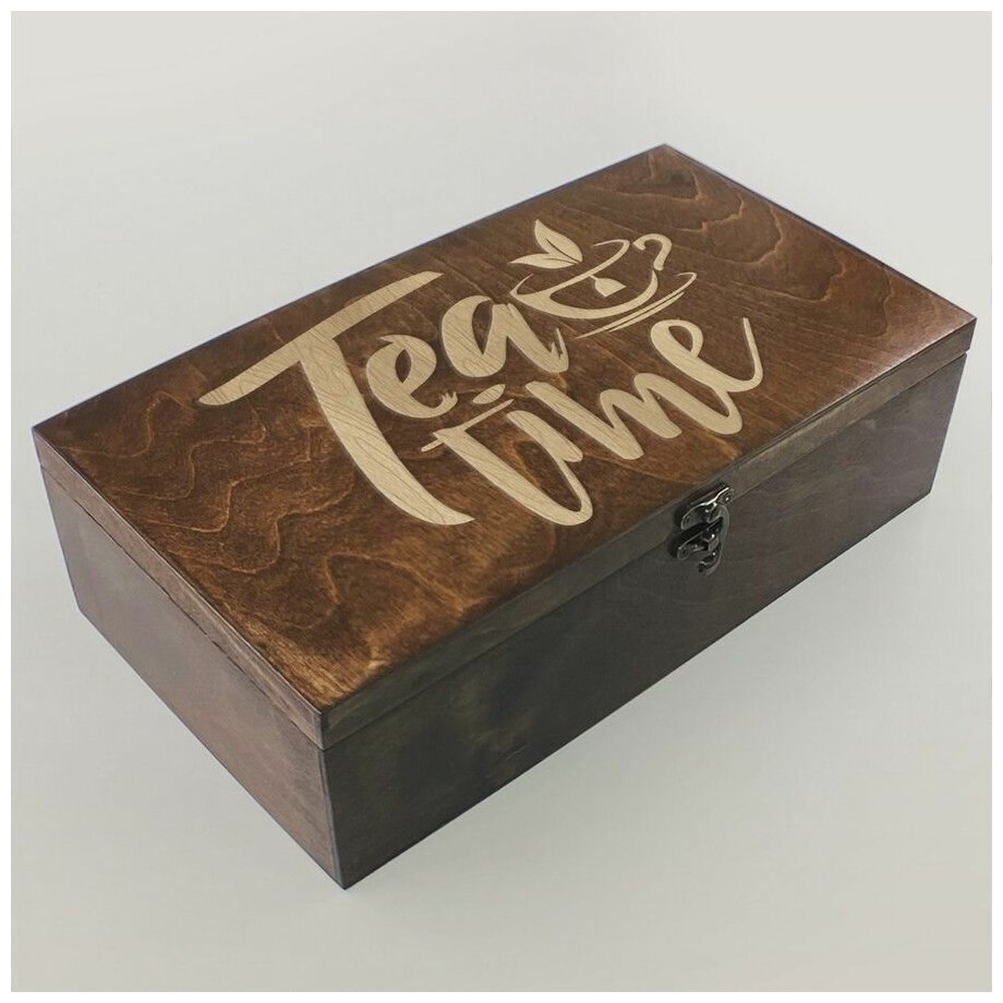 Коробка для чайных пакетиков Чайница из дерева, 4 отделения с узором чайник, время чая, tea time - 123 - фотография № 1