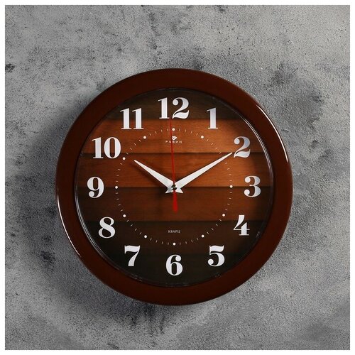 фото Часы настенные круглые"паркет", коричневый обод, 23х23 см рубин 2643194