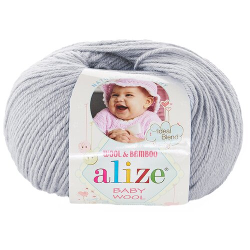 Пряжа Alize Baby Wool (40% шерсть, 20% бамбук, 40 % акрил) 50 гр, 175 м, 52 светло-серый , 1 моток