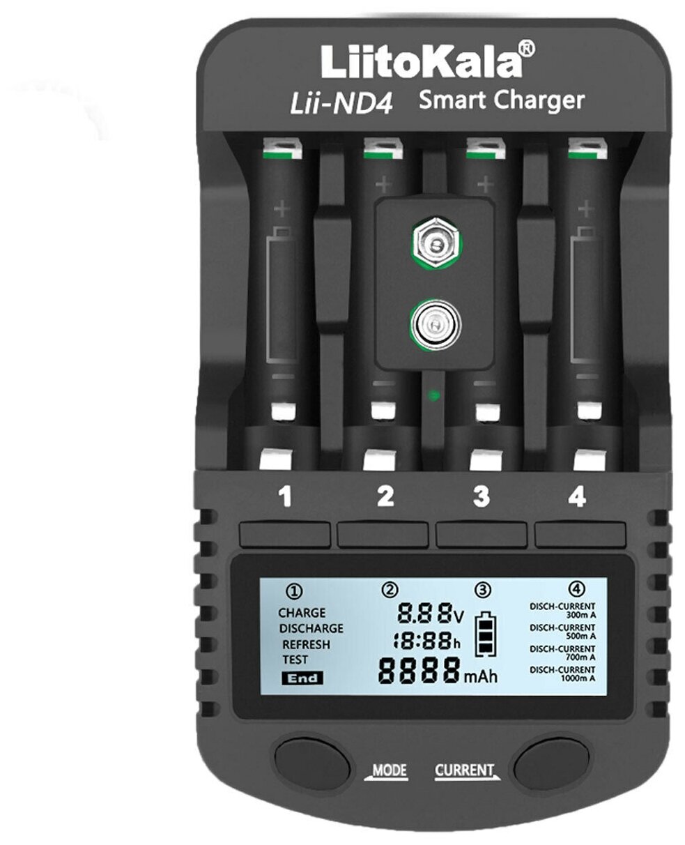 Зарядное устройство LiitoKala Lii-ND4 для Ni-MH, Ni-Cd аккумуляторов батареек / Зарядка для батареек / Устройство для зарядки акб