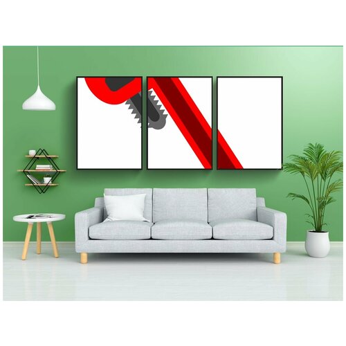 фото Набор модулных постеров для интерьера "трубы щипцы, водопроводчик, красный" 60x90 см. в тубусе, без рамки lotsprints