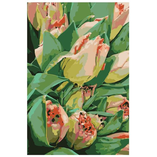 Картина по номерам, Живопись по номерам, 48 x 72, F41, цветы, живопись, Акварель, натюрморт, тюльпаны