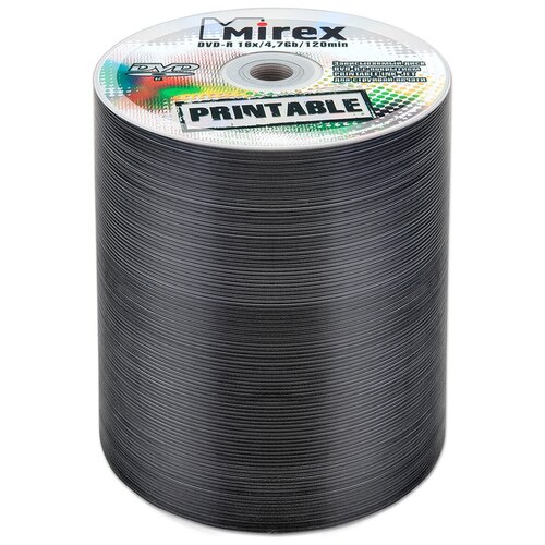 Диск DVD-R Mirex 4,7Gb 16x Printable bulk, упаковка 100 шт. диск smartbuy dvd r 4 7gb 16x bulk упаковка 100 шт