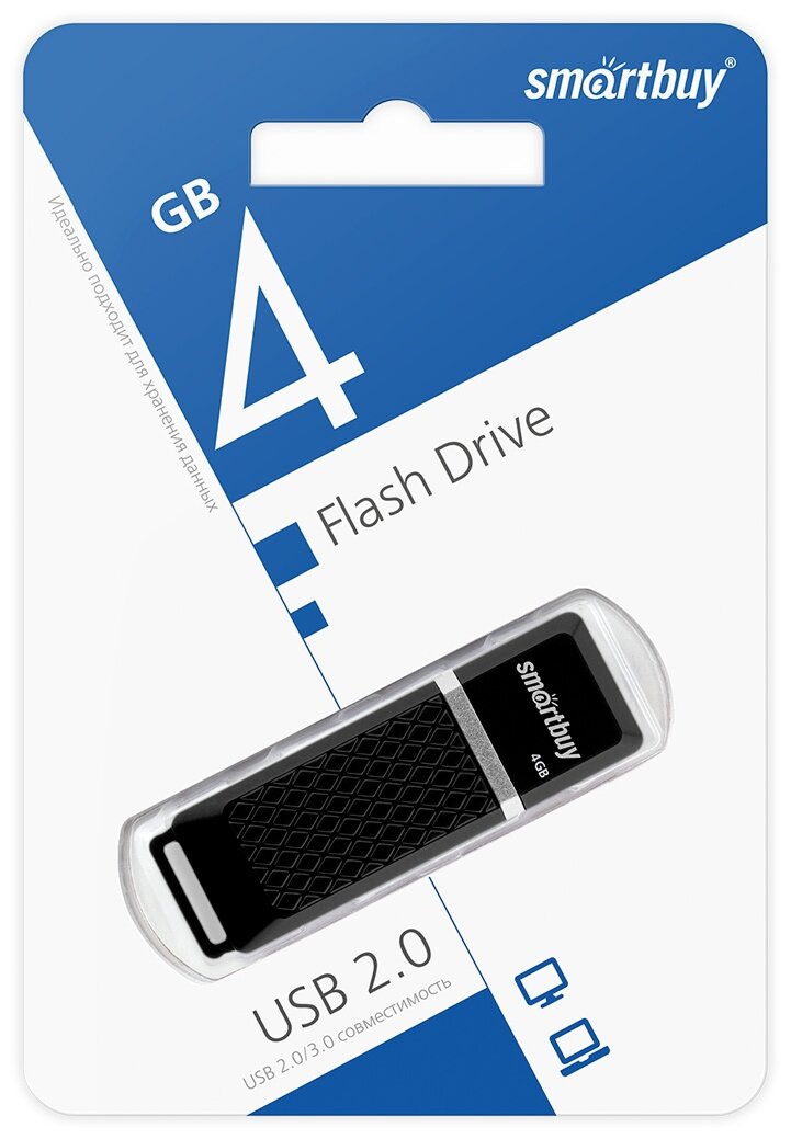 Флеш-накопитель USB 2.0 Smartbuy 4GB Quartz series Black (SB4GBQZ-K)