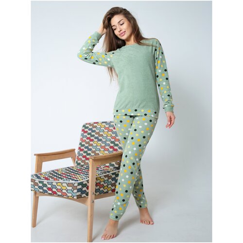 фото Женский домашний костюм/ повседневный/для сна/софия37, цвет зеленый, размер 48 софия 37
