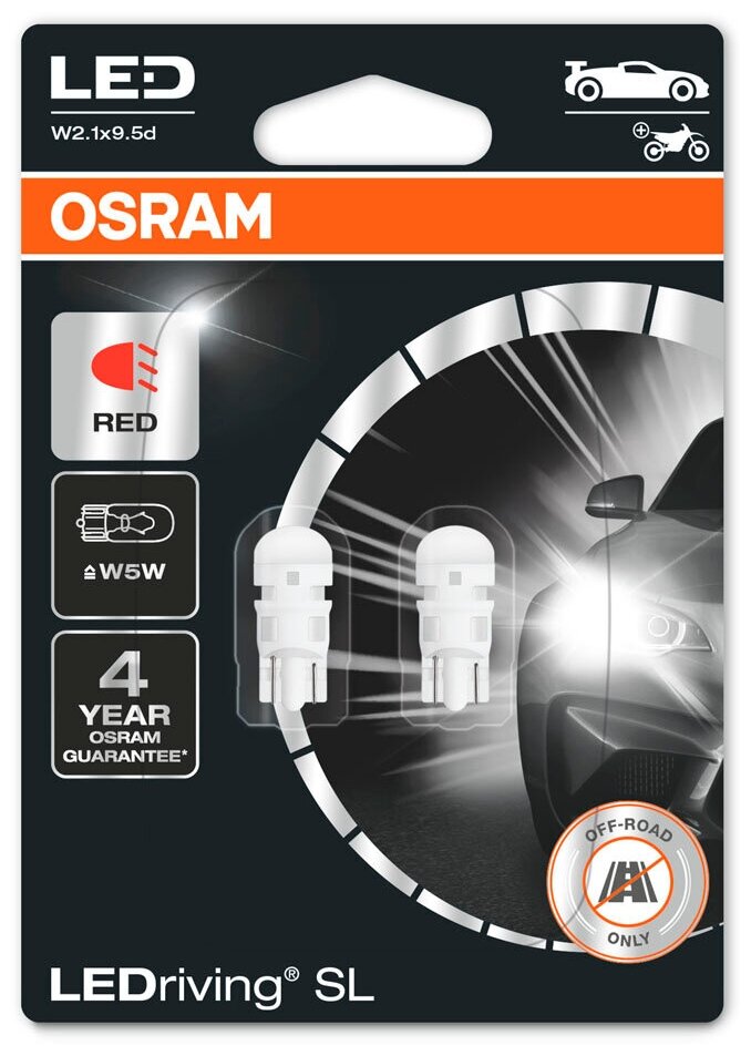 Osram1 OSRAM Лампа (2шт в упак.) светодиод.вспомог.осв. W5W 12V 0,6W W2.1x9.5d OSRAM 2825DRP-02B