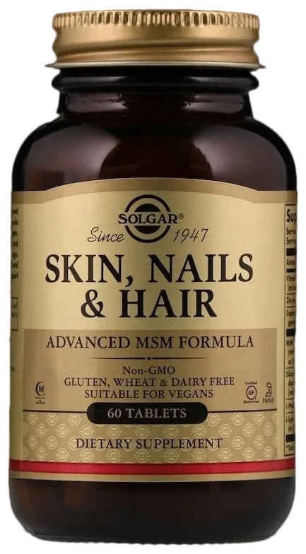 Solgar, Skin, Nails & Hair, Advanced MSM Formula, кожа, ногти и волосы, улучшенная рецептура с МСМ, 60 таблеток