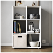 Стеллаж Kvadro-3 белый деревянный для хранения вещей, книг, игрушек, для дома и офиса, этажерка, полка 330х648х990 (ДхШхВ)