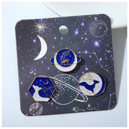 фото Набор значков (3шт) "олени" зимняя сказка, цвет бело-синий в золоте recom