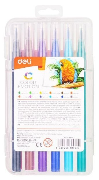 Фломастеры Deli Color Emotion кисть смываемые 12цв. пластиковый пенал - фото №6