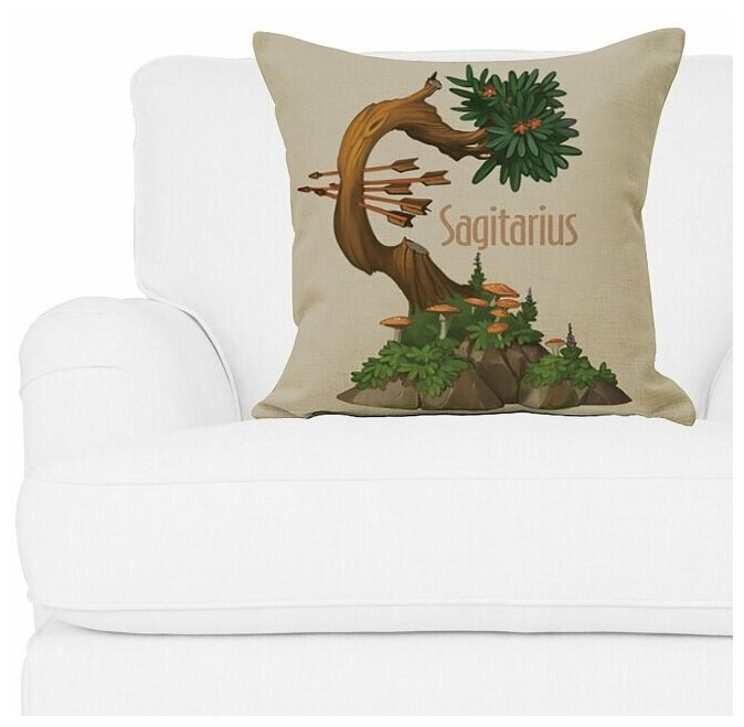 Декоративная подушка, "Дерево-стрелец", льняная наволочка, цвет бежевый, 45х45 см,5 sisters 5S-PILLOW-168